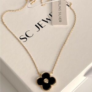 Rachel Zoe Black Clover Necklace 925 Sterling Silver